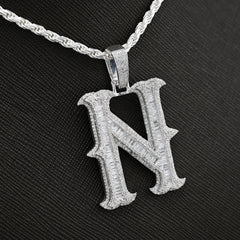 925 Silver 2 CTW Natural Diamond Round/Baguette Initial "N" Pendant 11.9g Charm