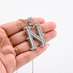 925 Silver 2 CTW Natural Diamond Round/Baguette Initial "N" Pendant 11.9g Charm