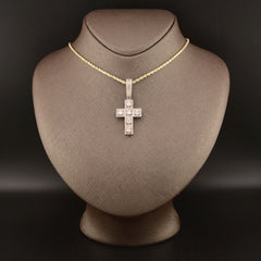 10k White Gold 2CTW Natural Round & Baguette Diamond Cross Pendant 6.4g Charm