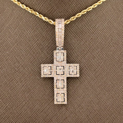 20MM 10k White Gold 2CTW Natural Baguette Diamond 6.4g Cross Pointer Charm