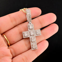 20MM 10k White Gold 2CTW Natural Baguette Diamond 6.4g Cross Pointer Charm
