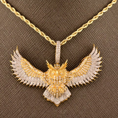 50MM 10k Yellow Gold 2.5CTW Natural Round Diamond 12.3g Owl Pendant Charm