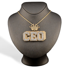 10k Yellow Gold 16CTW Round/Baguette Diamond CEO w/ Crown Bail Pendant 46.8gms