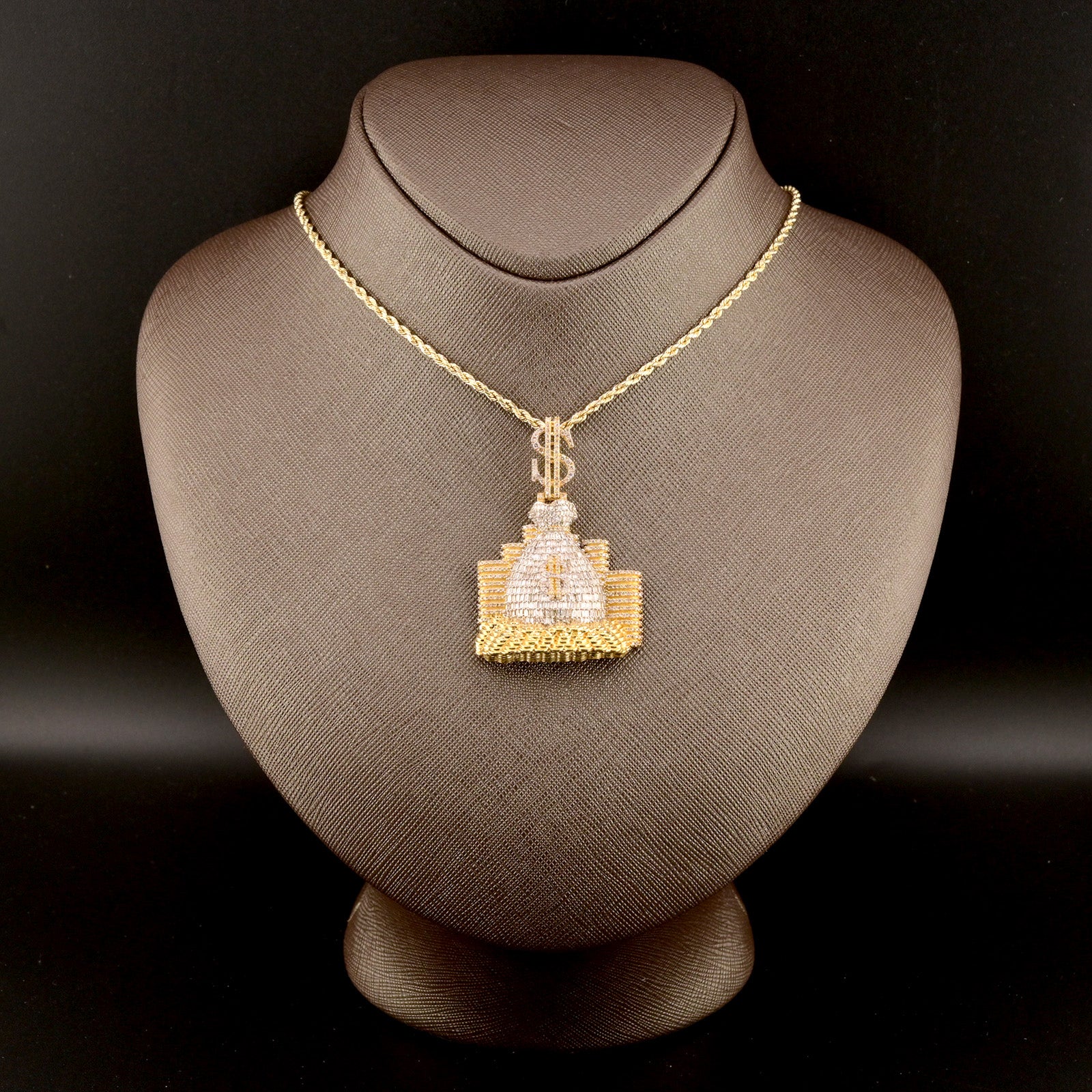 35MM 10k Yellow Gold 4.5CTW Natural Round/Baguette Diamond 20g Money Bag Charm