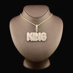 10k White Gold 10CTW Natural Round & Baguette Diamond "KING" Pendant 31.3g Charm