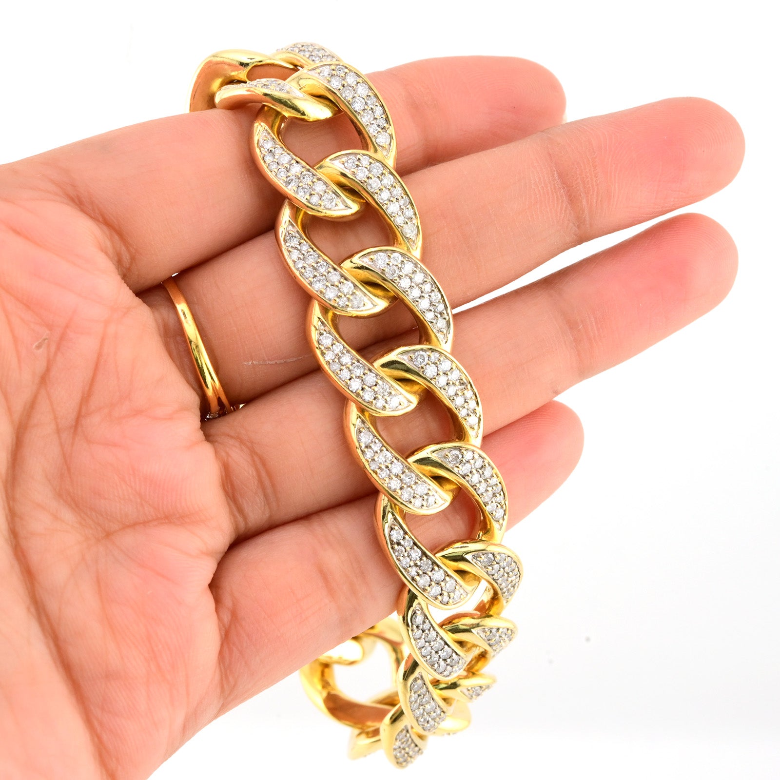 17MM 10k Yellow Gold 8.5 Inch 10CTW Natural Diamond Mens Cuban Bracelet 91.2gms