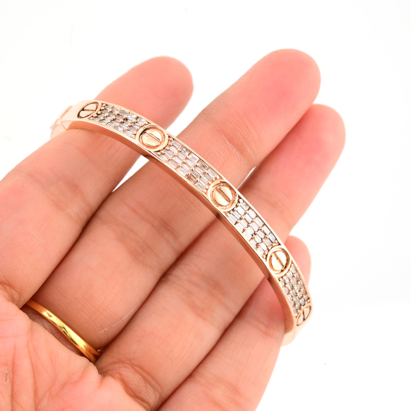 5MM 10k Rose Gold 2.5CTW Natural Pave Diamond 16.7g Love Bangle For Womens