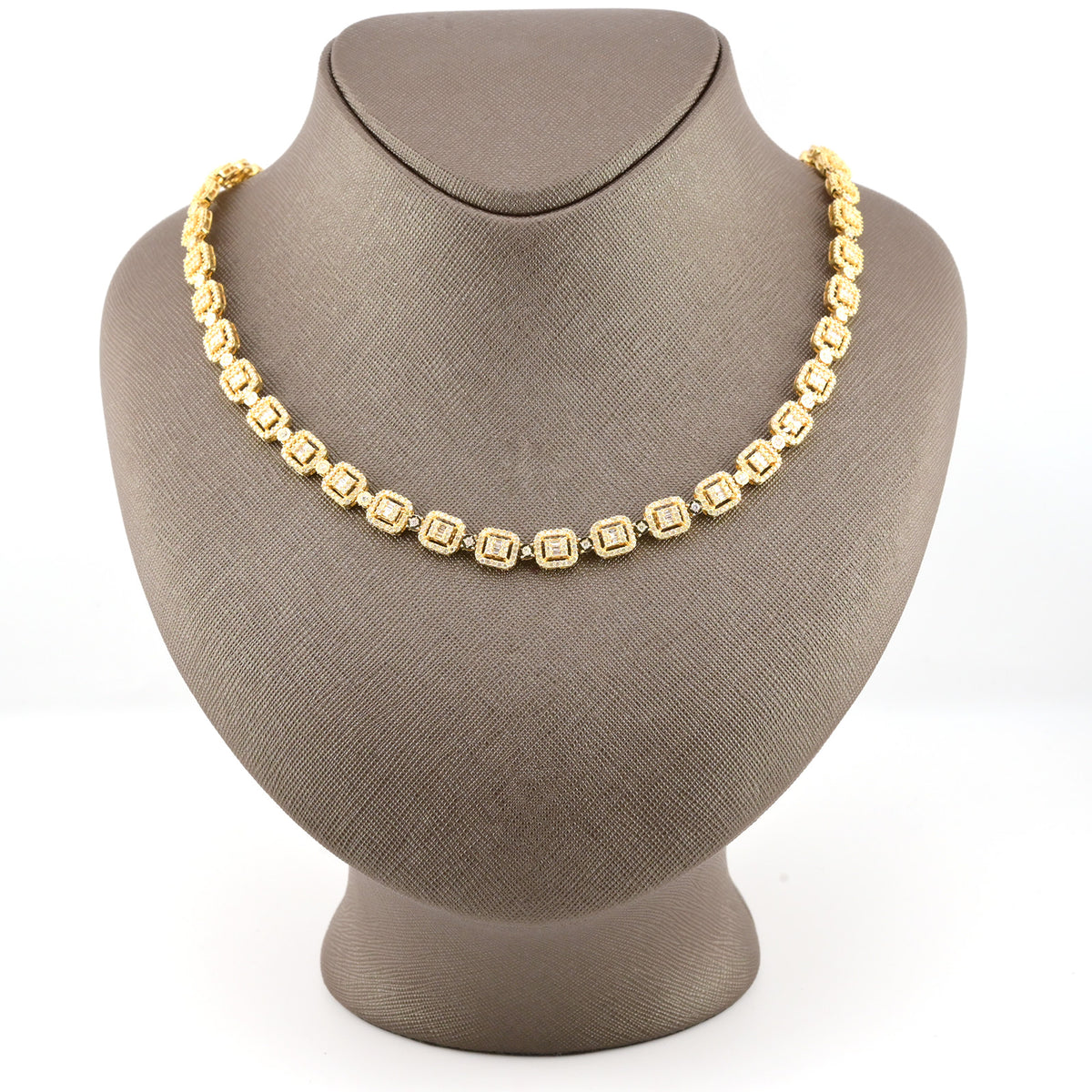 8MM 10k Yellow Gold 12CTW Baguette Diamond Square Tennis Chain 35.7g 21.5 Inches