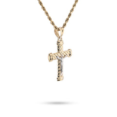 1/10th 10k Gold Bonded 925 2Tone Textured Tube Cross Crucifix Pendant 1.3g Charm