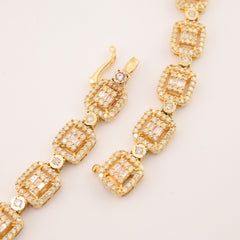 8MM 10k Yellow Gold 12CTW Baguette Diamond Square Tennis Chain 35.7g 21.5 Inches