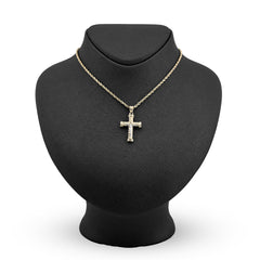1/10th 10k Gold Bonded 925 2Tone Textured Tube Cross Crucifix Pendant 1.3g Charm