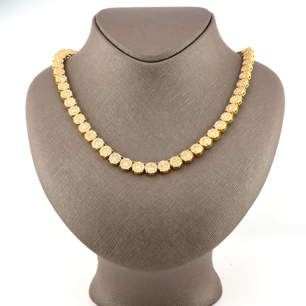 8MM 10k Yellow Gold 20 Inch 18CTW Round/Baguette Diamond Tennis Chain 58.3gms