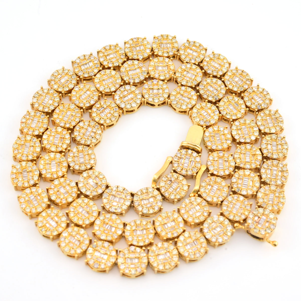 8MM 10k Yellow Gold 18CTW Natural Round/Baguette Diamond 58.3g 20In Tennis Chain