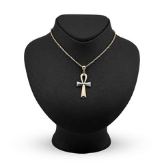 1/10th 10k Gold Bonded 925 Two Tone Ankh Cross Penant Religious 2g Mens Charm