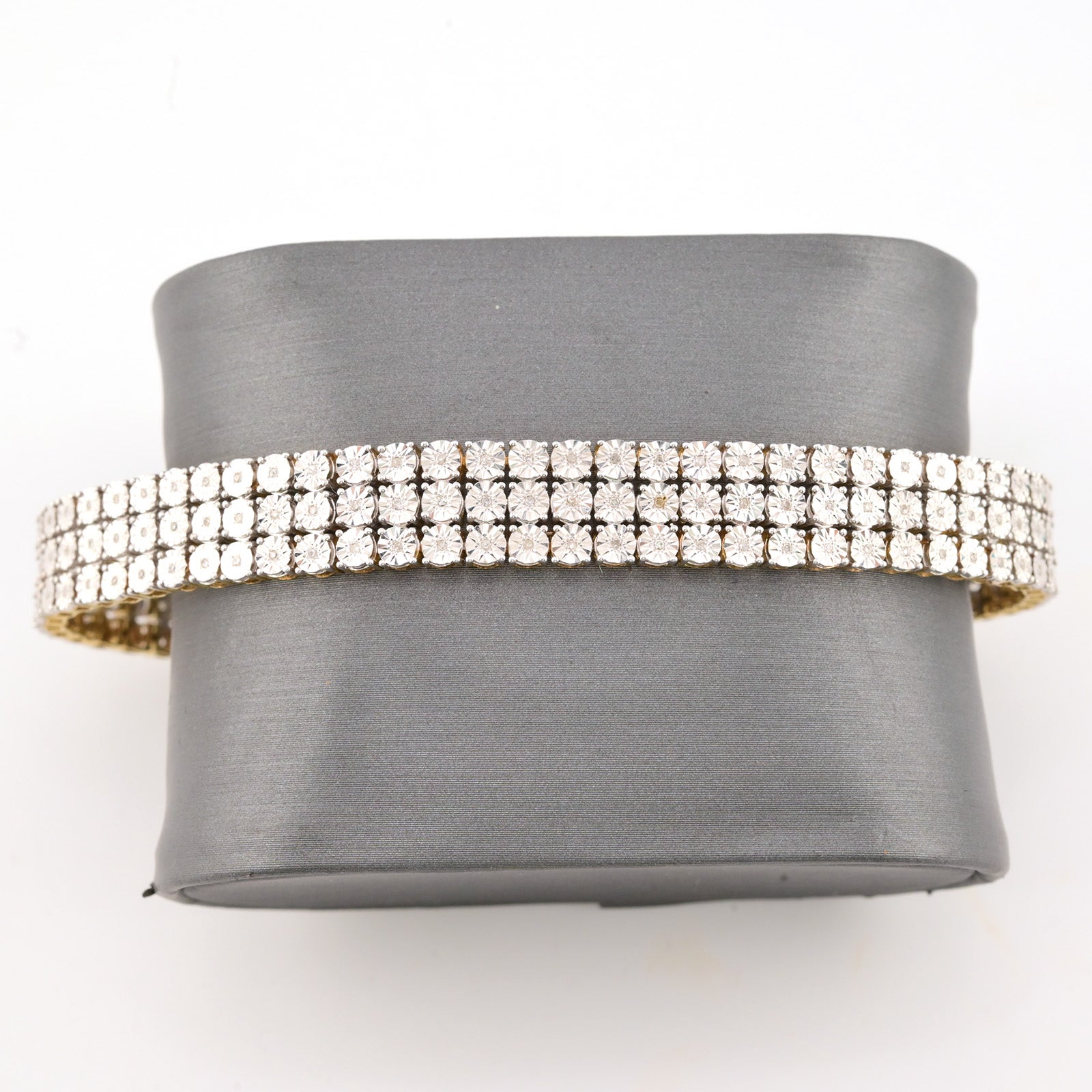 9MM 10k Yellow Gold 2CTW Natural Triple Row Diamond 24g Tennis Bracelet 8 Inch