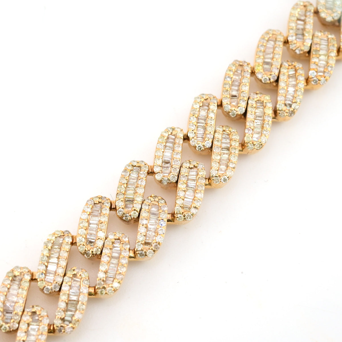 13MM 10k Yellow Gold 12CTW Pure Round/Baguette Diamond 55.7g 8In Cuban Bracelet