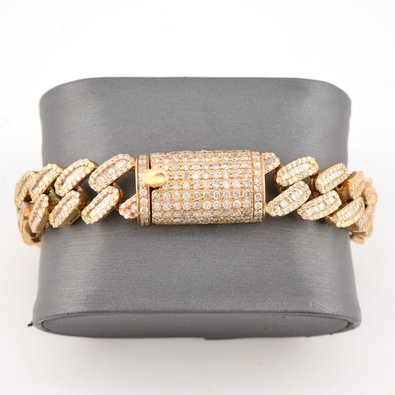 13MM 10k Yellow Gold 12CTW Pure Round/Baguette Diamond 55.7g 8In Cuban Bracelet