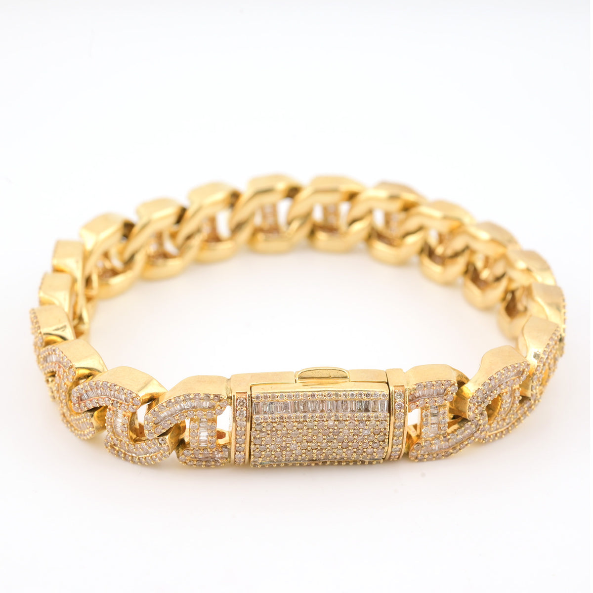 12MM 10k Yellow Gold 10.5CTW Pure Diamond 58.8g Miami Style Cuban 8.5In Bracelet