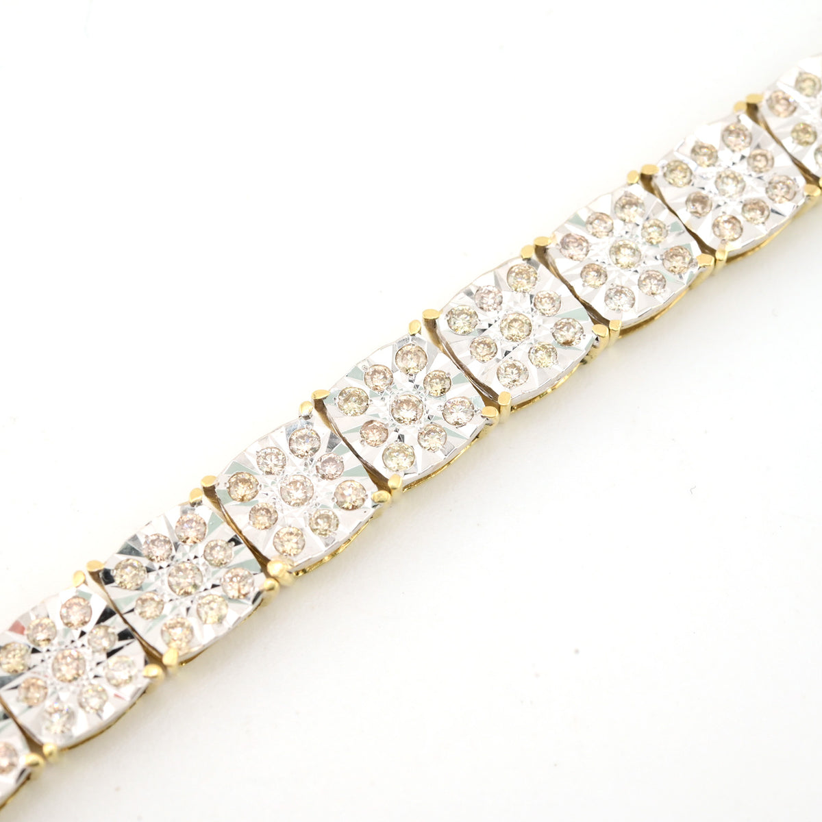 6MM 10k Yellow Gold 4CTW Pure Diamond Bracelet Square Fanouk 13.2gms Links 8Inch