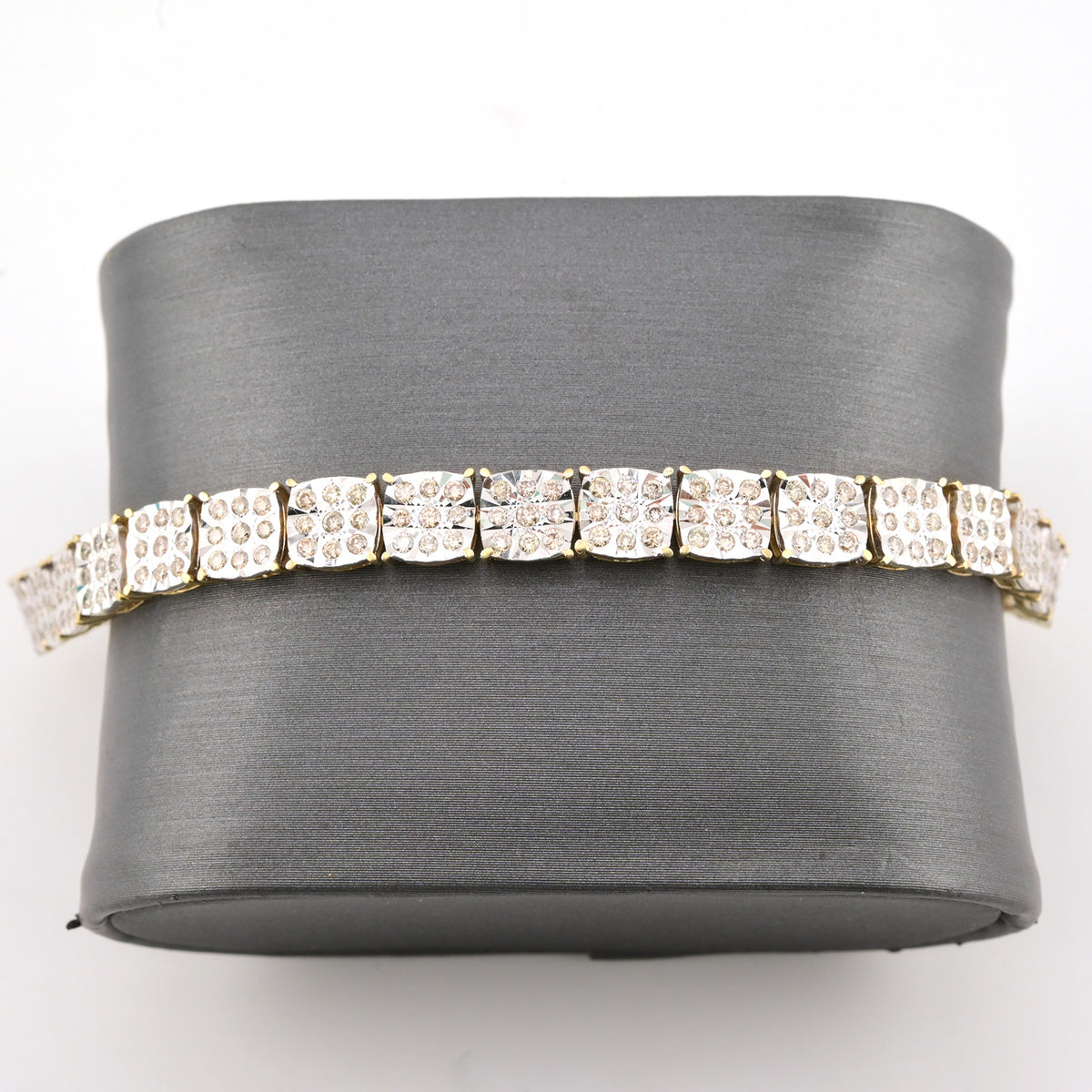 10k Yellow Gold Women 4CTW Diamond Square Fanouk Tennis Bracelet 13.2g 8 Inch