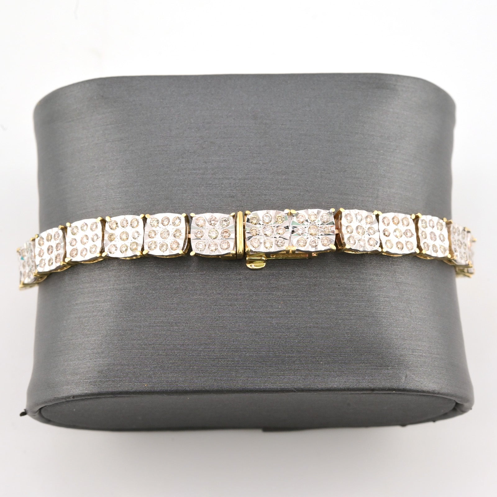 6MM 10k Yellow Gold 4CTW Pure Diamond Bracelet Square Fanouk 13.2gms Links 8Inch
