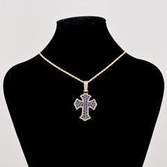 10k Yellow Gold Cross With Blue Lab Diamonds Round/Baguette Pendant 11.1g Charm