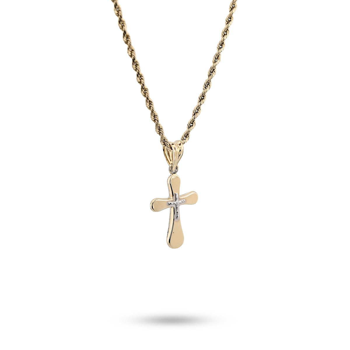 Two Tone 1/10th 10k Gold Bonded 925 Silver Diamond Cut Cross Pendant 0.7gm Charm