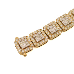 10k Yellow Gold 8CTW Round/Baguette Diamond Cluster Link Bracelet 21.3g 8.5 Inch