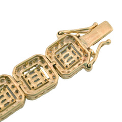 10k Yellow Gold 8CTW Round/Baguette Diamond Cluster Link Bracelet 21.3g 8.5 Inch