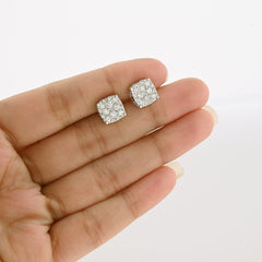 925 Sterling Silver 1 CTW Lab Diamond Square Earrings Mens Women Studs 2.1gms