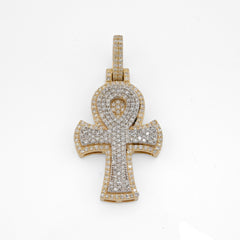 10k Two Tone Gold 0.88CTW Natural Diamond Egyptian Ankh Cross Pendant 5.1g Charm