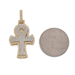 10k Two Tone Gold 0.88CTW Natural Diamond Egyptian Ankh Cross Pendant 5.1g Charm