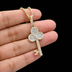 10k Yellow Gold 0.9CTW Natural Round Diamond Key Shape Pendant 2.9g Charm