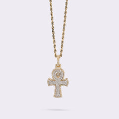 10k Two Tone Gold 0.88CTW Natural Diamond Egyptian Ankh Cross Pendant 5.1g Charm
