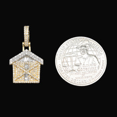 10k Yellow Gold 0.7CTW Round & Baguette Diamond Trap House Pendant 2.5g Charm