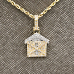 10k Yellow Gold 0.7CTW Round & Baguette Diamond Trap House Pendant 2.5g Charm