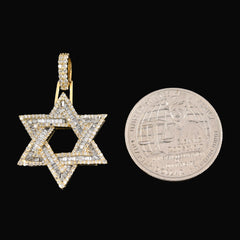 10k Yellow Gold 1CTW Round/Baguette Diamond Six Point Star Pendant 4.4g Charm