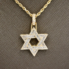 10k Yellow Gold 1CTW Round/Baguette Diamond Six Point Star Pendant 4.4g Charm
