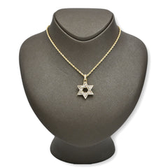 10k Yellow Gold 1CTW Round/Baguette Diamond Six Point Star Pendant 4.4g Charm