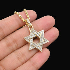 10k Yellow Gold 1CTW Round/Baguette Diamond Six Point Star Pendant 4.4g Charm