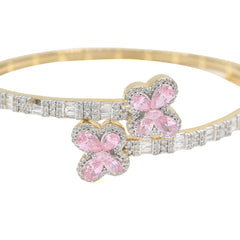 10k Yellow Gold Women 1.35CTW Baguette Diamond Butterfly Clover Bangle 10.7gms