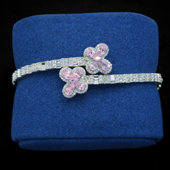 10k Yellow Gold Women 1.35CTW Baguette Diamond Butterfly Clover Bangle 10.7gms