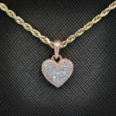 10k Rose Gold 0.28CTW Natural Round & Baguette Diamond Heart Pendant 2.1g Charm