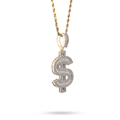 10k Yellow Gold 1.4CTW Round/Baguette Diamond Dollar $ Sign Pendant 7g Charm