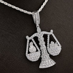 925 Sterling Silver 2.4 CTW Natural Diamond Libra Scale Pendant 16.9g Charm