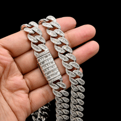 12MM 10k White Gold 143.6 grams 17-7/8CTW Diamond Cuban Chain 22 Inch Necklace
