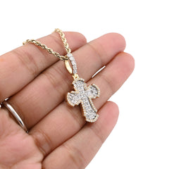 10k Yellow Gold Cross Pendant 0.43CTW Natural Round/Baguette Diamond 4gms Charm