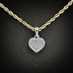 10k White Gold 0.25CTW Natural Baguette Diamond Heart Pendant 1.4g Ladies Charm