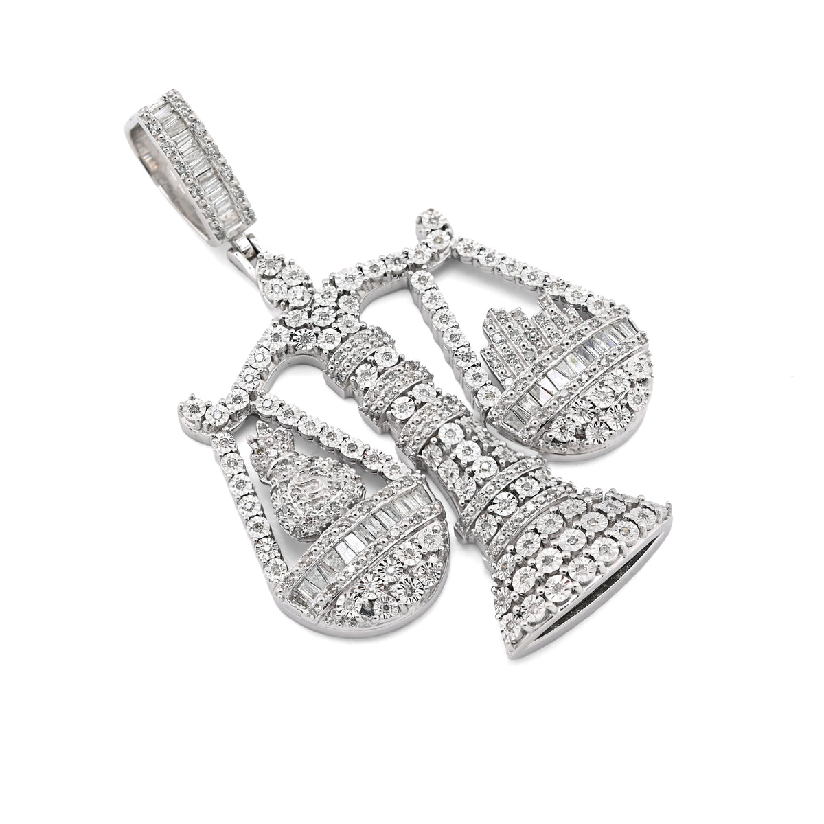 925 Sterling Silver 2.4 CTW Natural Diamond Libra Scale Pendant 16.9g Charm