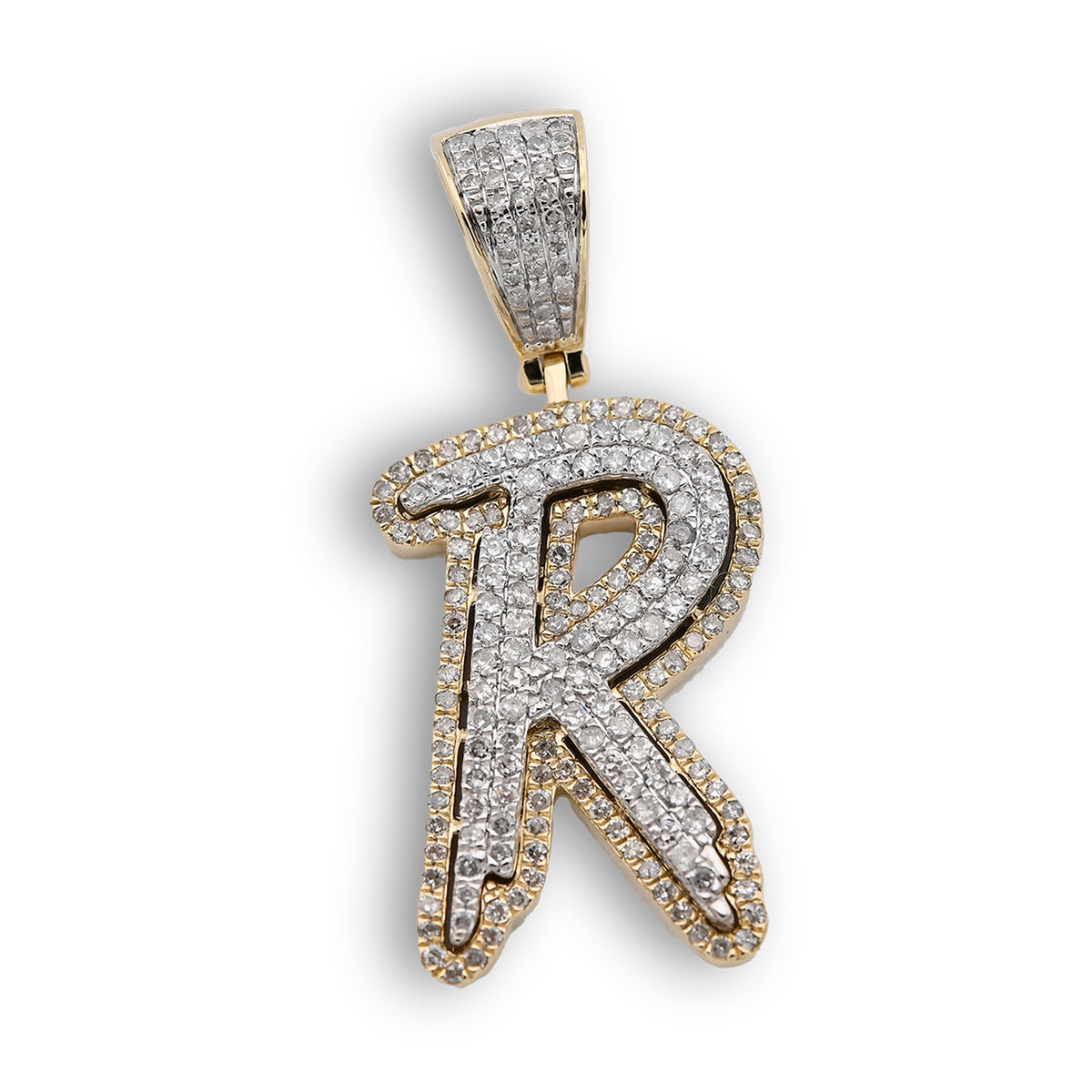10k Yellow & White Gold 1 CTW Natural Diamond Initial "R" Pendant 4.7g Charm